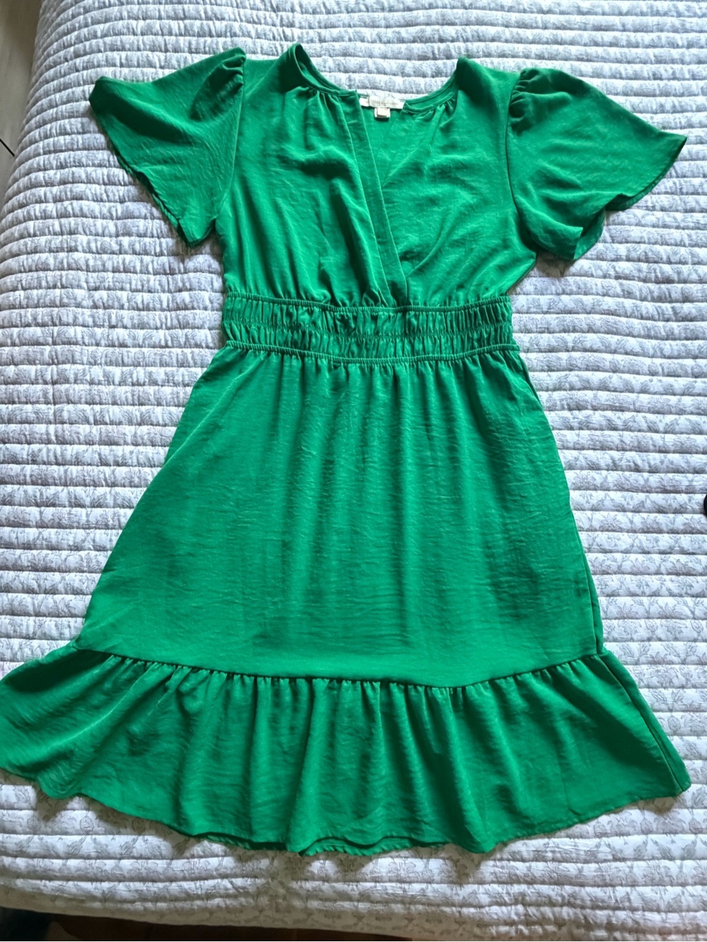 Green Girls' Smocked Waist Ruffle Dress